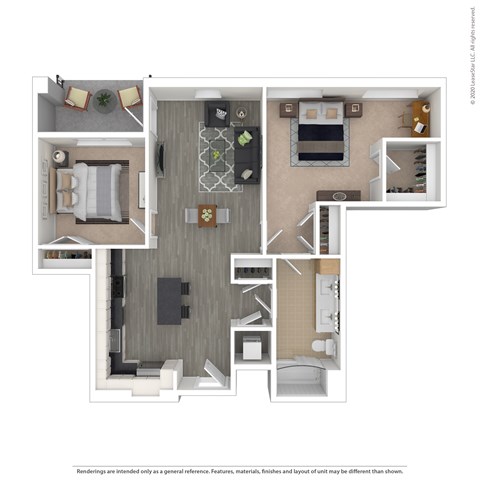 Floor plan for 2 beds, 1 bath, 895 sqft